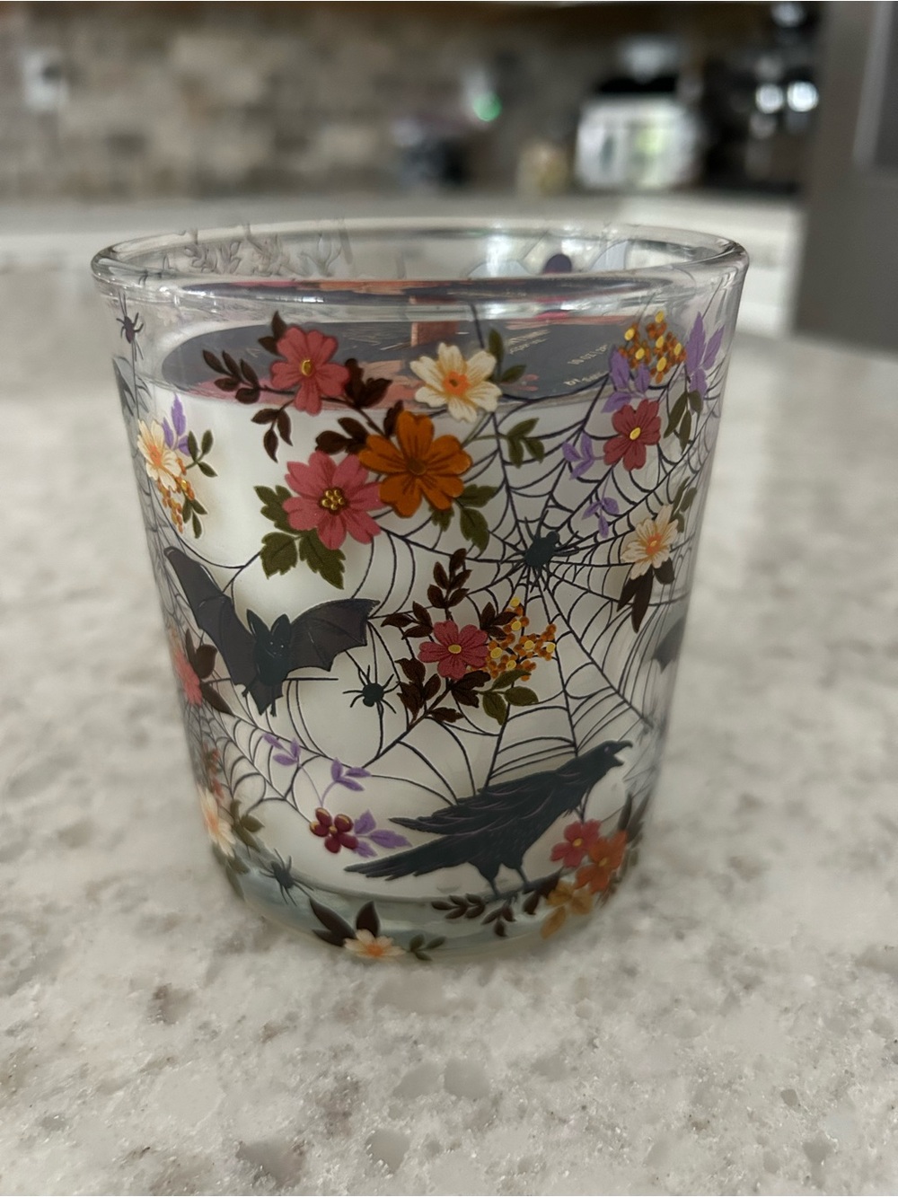 “New” Clementine Floral/Crows/ spiderweb wood wick Candle